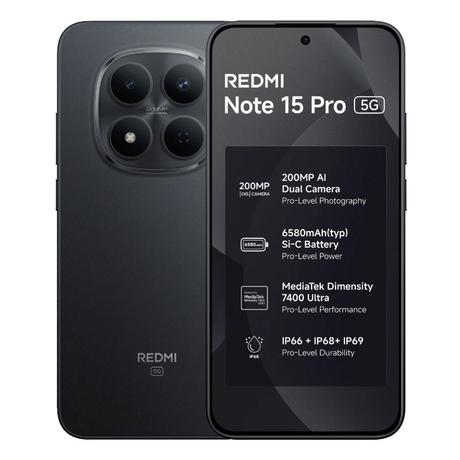 Redmi Note 15 Pro 5G 256 GB, 8 GB RAM, Carbon Black, Mobile Phone-0