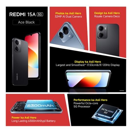 Redmi 15A 5G 128 GB, 6 GB RAM, Black, Mobile Phone-1