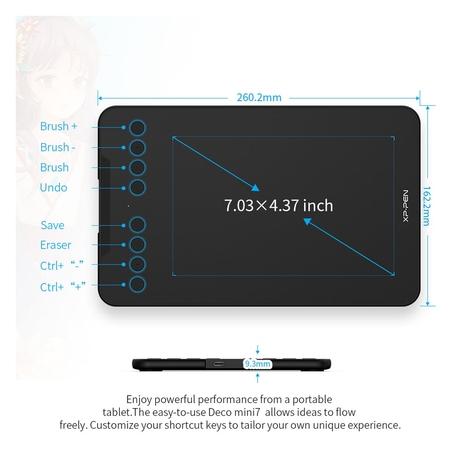 XP-Pen Deco Mini 7 Graphics Tablet with Battery-Free Passive Stylus & Support 8 Customizable Shortcut Keys-2
