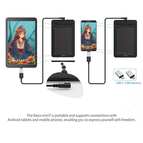 XP-Pen Deco Mini 7 Graphics Tablet with Battery-Free Passive Stylus & Support 8 Customizable Shortcut Keys-4