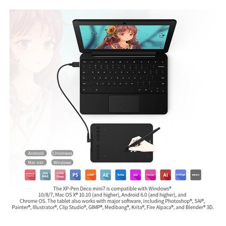 XP-Pen Deco Mini 7 Graphics Tablet with Battery-Free Passive Stylus & Support 8 Customizable Shortcut Keys-7
