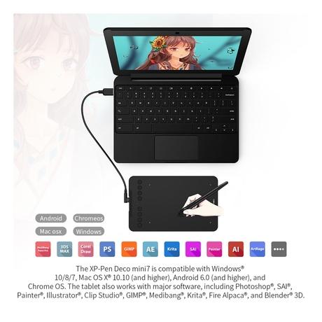 XP-Pen Deco Mini 7 Graphics Tablet with Battery-Free Passive Stylus & Support 8 Customizable Shortcut Keys-7