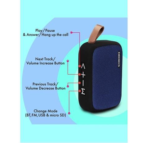 Zebronics Delight Portable Wireless Bluetooth Speaker supports USB, MicroSD card, FM Radio (Blue)-1