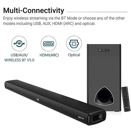 Zebronics Zeb-Juke Bar 9001 Pro Dolby 120 Watts Multimedia soundbar with subwoofer Supporting Bluetooth, HDMI(ARC), Optical Input, AUX,USB-1