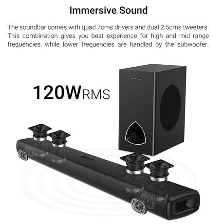 Zebronics Zeb-Juke Bar 9001 Pro Dolby 120 Watts Multimedia soundbar with subwoofer Supporting Bluetooth, HDMI(ARC), Optical Input, AUX,USB-2